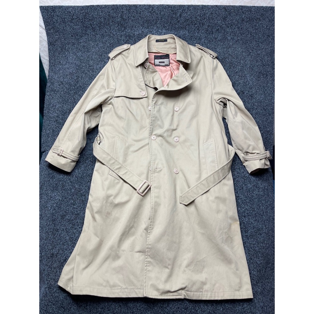 Carlo Briani Mens Tan Trench Coat Long Sleeves 46R Rainwear
